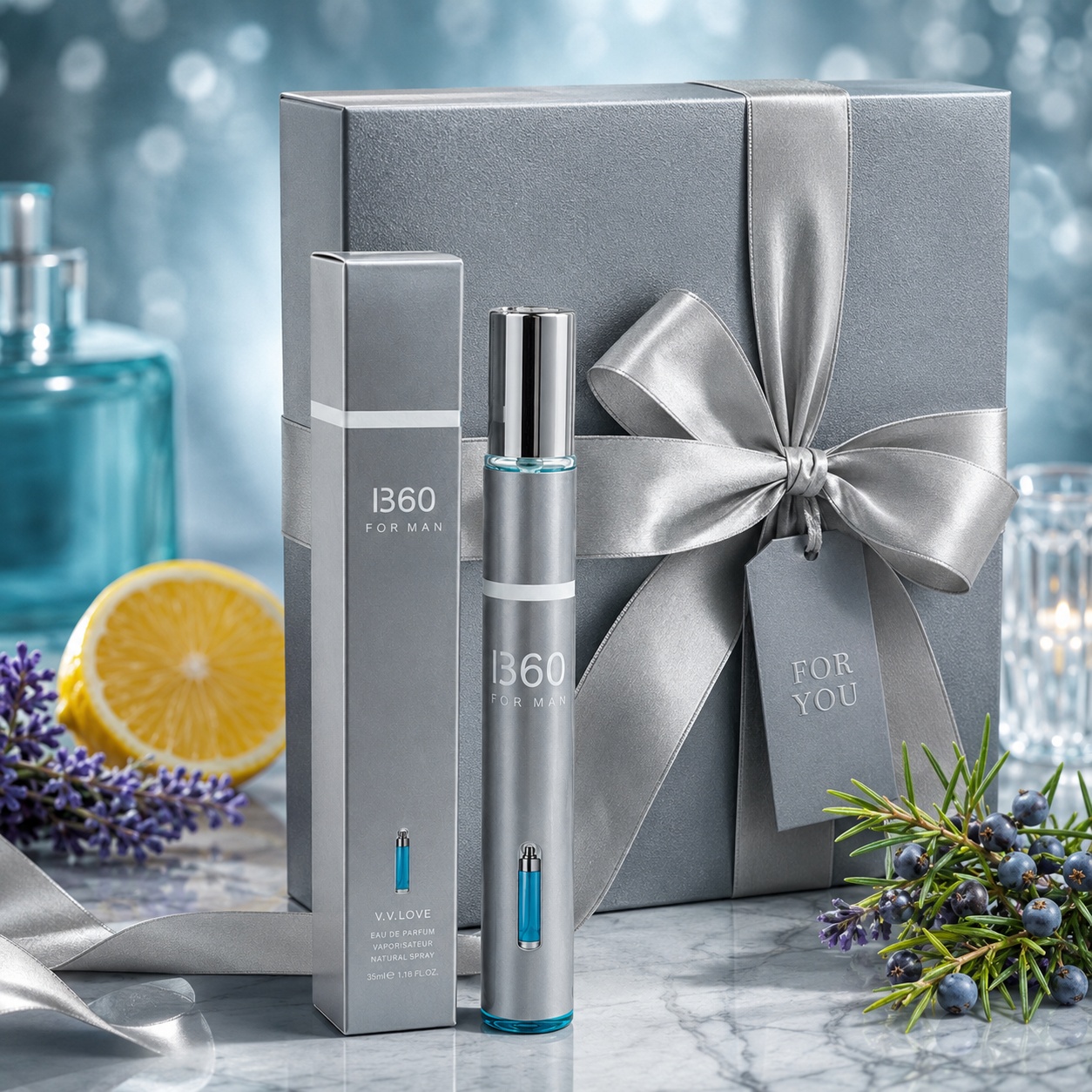 Parfum I360 For Man 35 ml cadou elegant pentru bărbați cu ambalaj argintiu premium