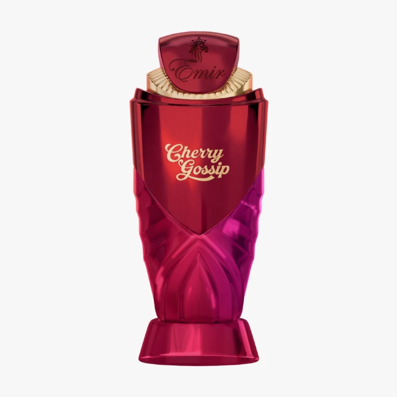Flacon original Cherry Gossip Eau de Parfum 100 ml roșu fucsia cu capac roșu și detalii aurii