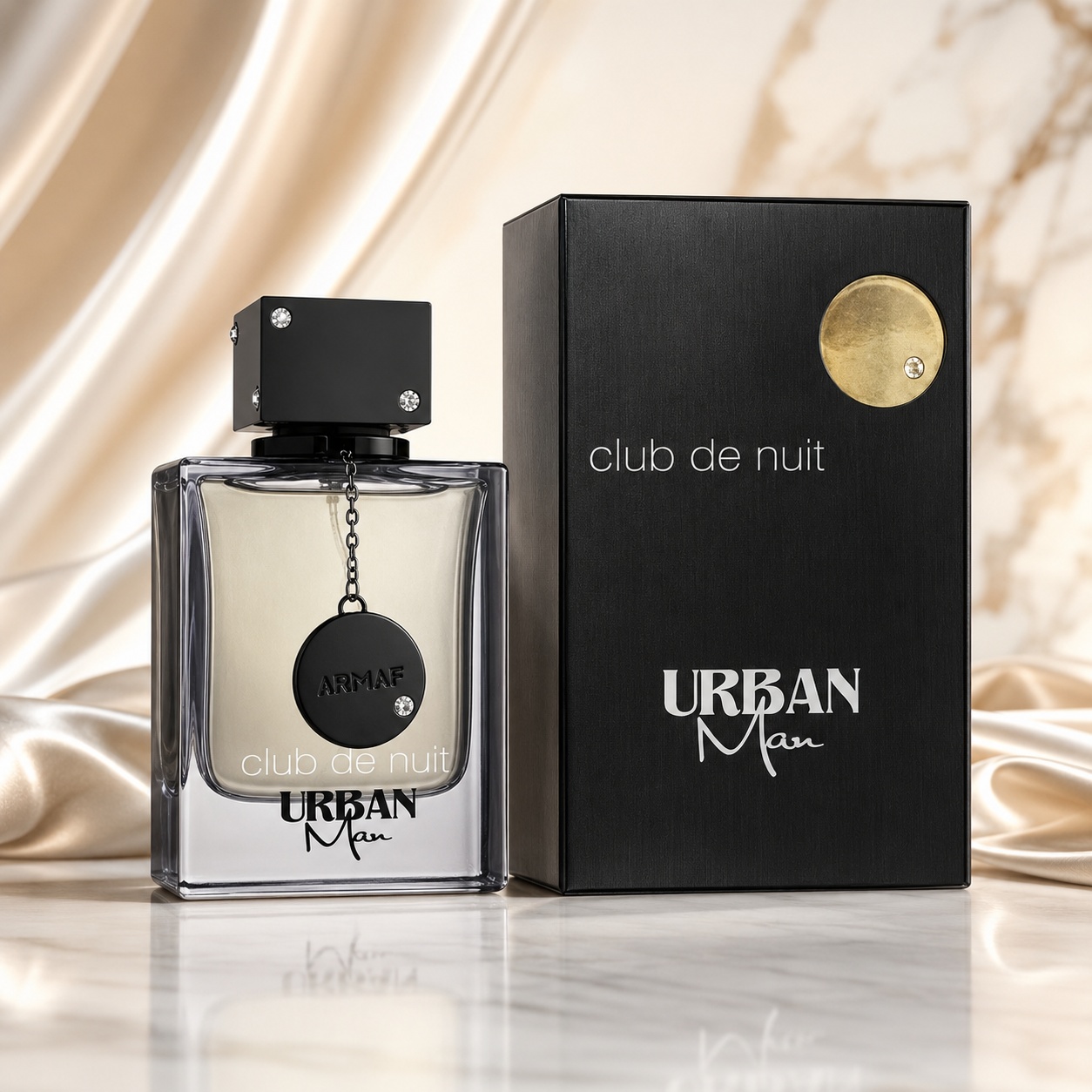 Parfum Arăbesc Armaf Club De Nuit Urban Man 105 ml cu flacon transparent fumuriu și cutie neagră premium