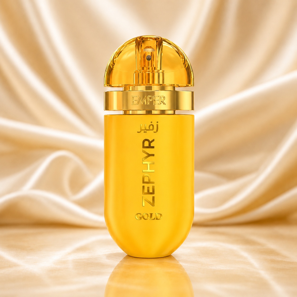 Sticlă parfum Emper Zephyr Gold 100 ml galben aurie pe fundal satinat premium