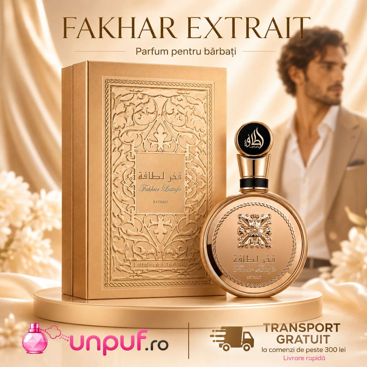 Fakhar Extrait Gold Lattafa Pride parfum bărbat 100 ml cu flacon auriu și cutie premium, transport gratuit