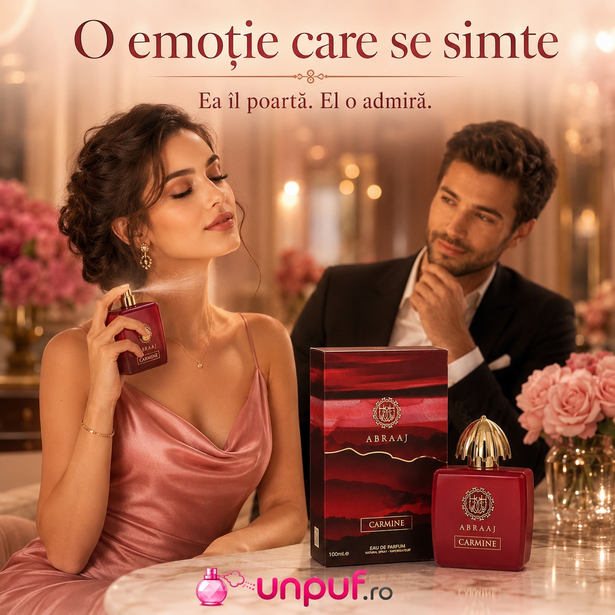 Abraaj Carmine Fragrance World parfum romantic unisex, o emoție care se simte