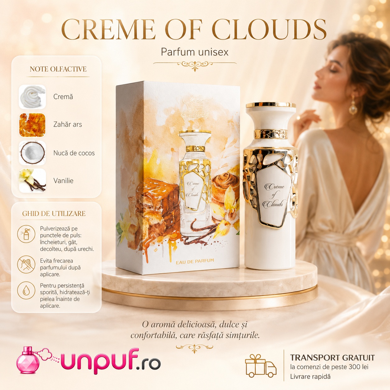 Creme Of Clouds note olfactive și ghid de utilizare parfum unisex cu cremă zahăr ars nucă de cocos și vanilie