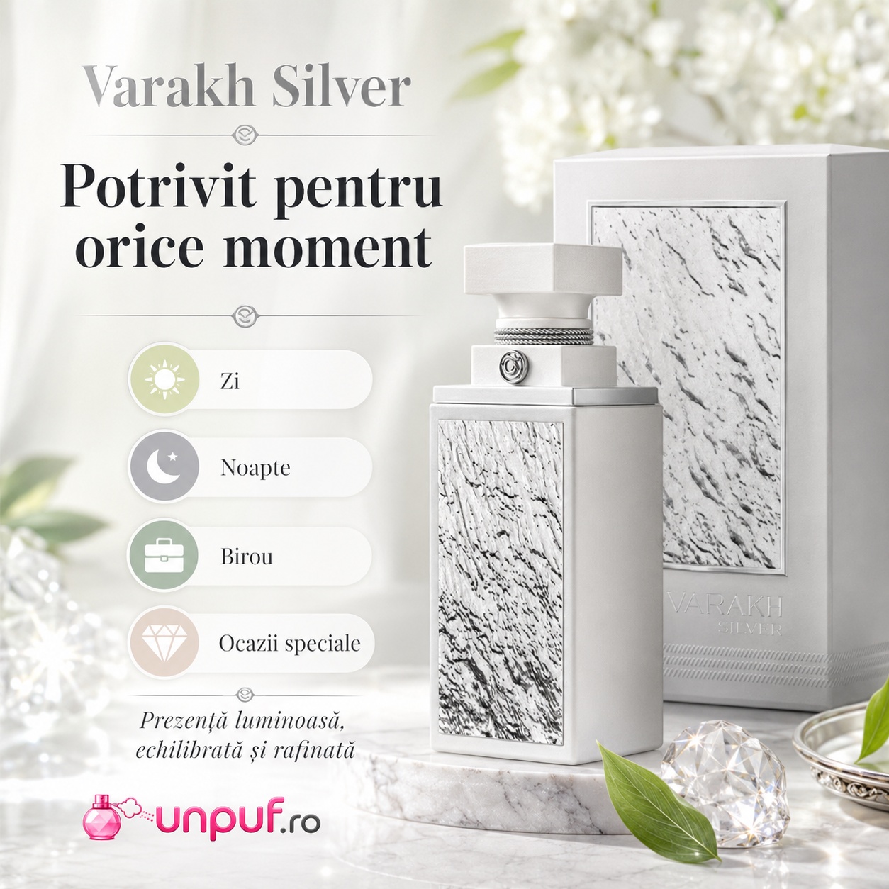 Varakh Silver potrivit pentru orice moment zi noapte birou și ocazii speciale parfum luminos echilibrat și rafinat