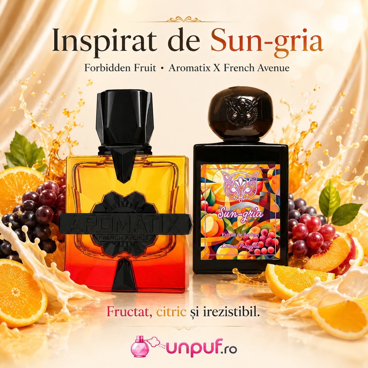 Parfum Aromatix Forbidden Fruit French Avenue inspirat de Sun Gria, fructat citric și irezistibil