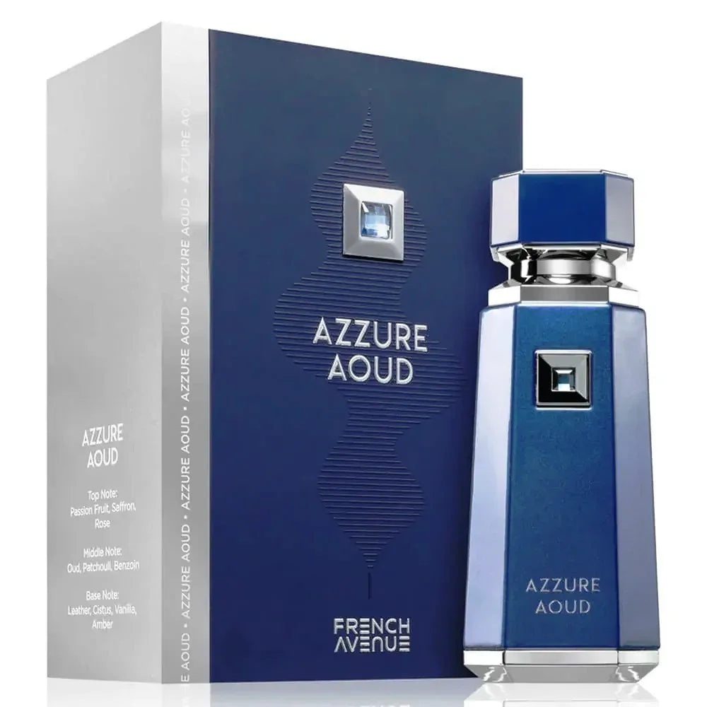 Produs real Azzure Aoud French Avenue 100 ml cu sticlă albastră și cutie originală