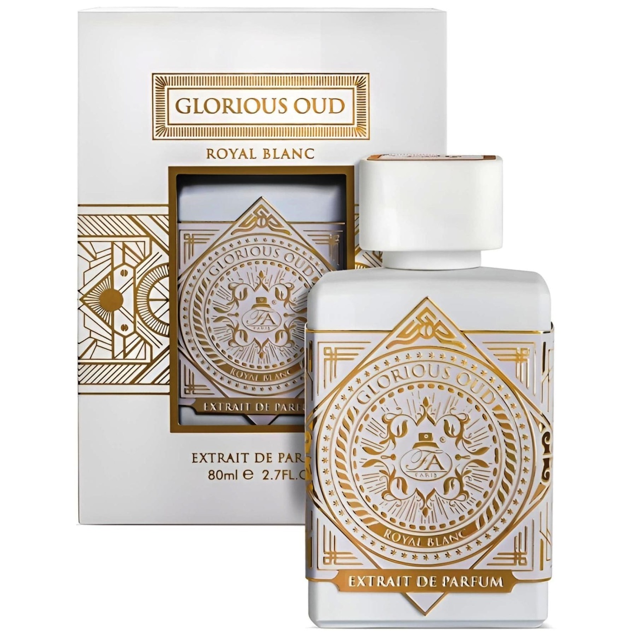 Produs real Glorious Oud Royal Blanc French Avenue 80 ml cu sticlă albă și cutie originală