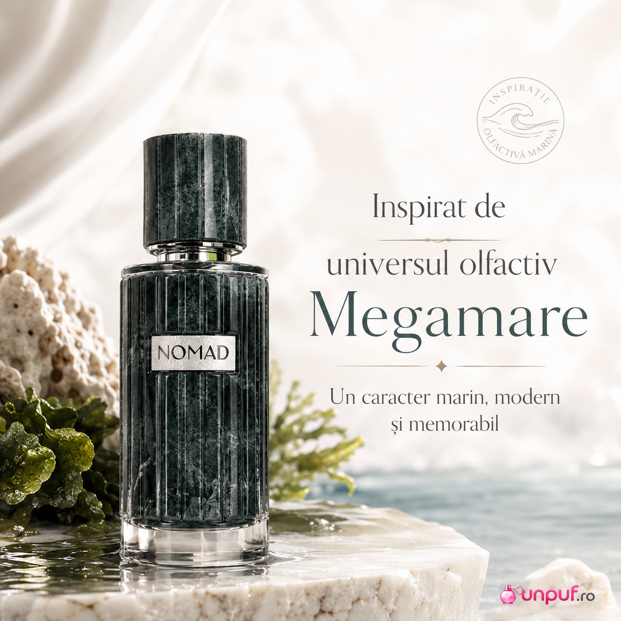 Parfum Nomad French Avenue inspirat de universul olfactiv Megamare cu caracter marin modern și memorabil