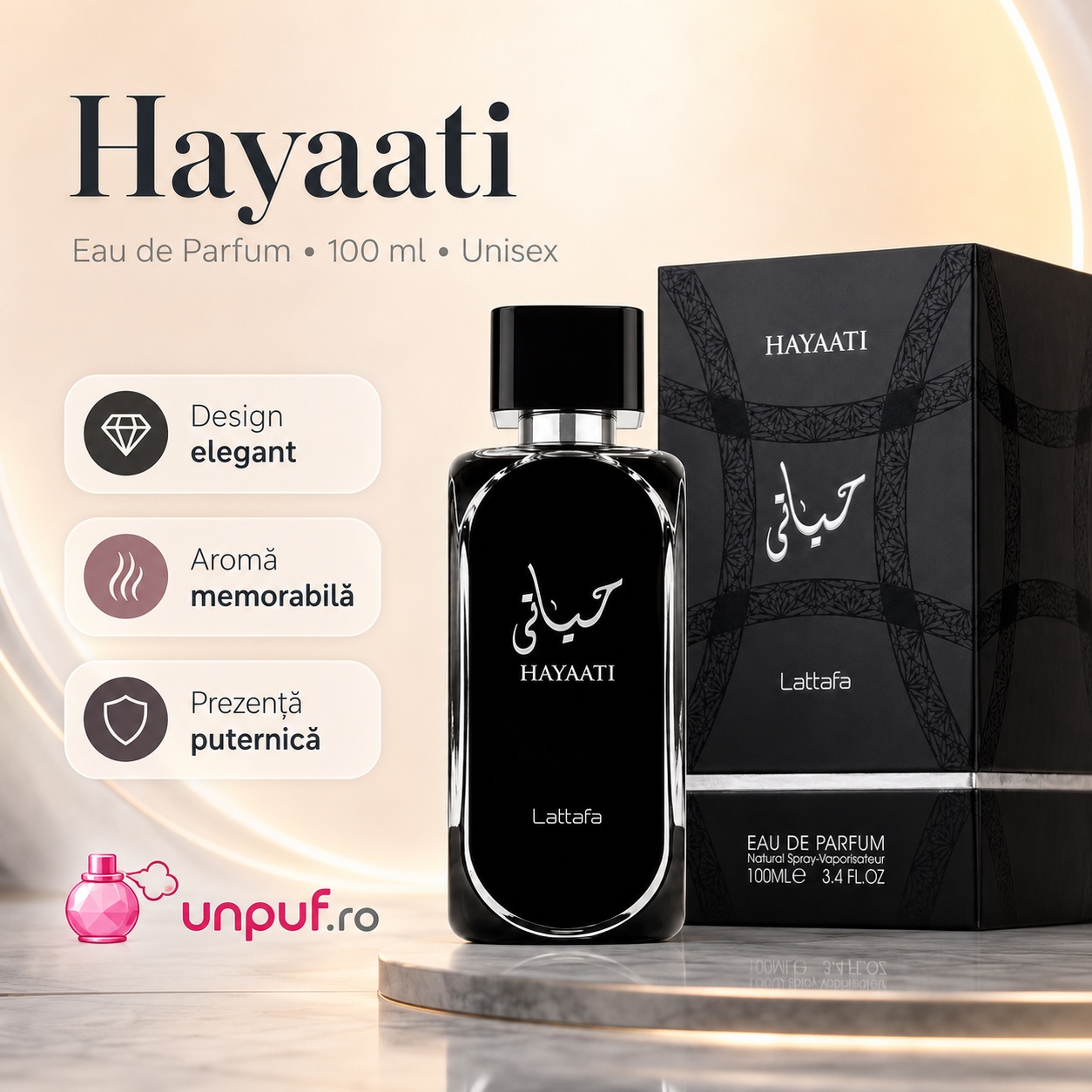 Hayaati Silver Lattafa parfum cu design elegant, aromă memorabilă și prezență puternică