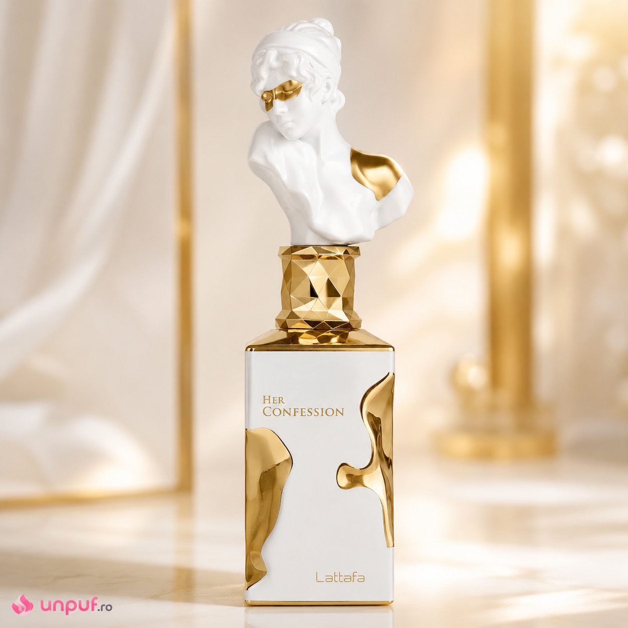 Parfum Her Confession Lattafa prezență luxoasă &icirc;n fiecare pulverizare sticlă albă cu detalii aurii