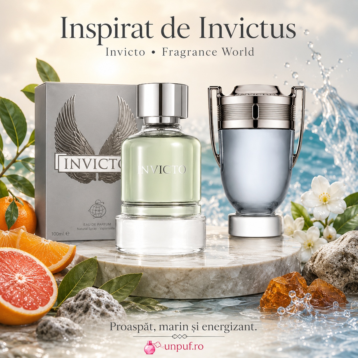 Invicto Fragrance World inspirat din Invictus Creed parfum proaspăt marin și energizant