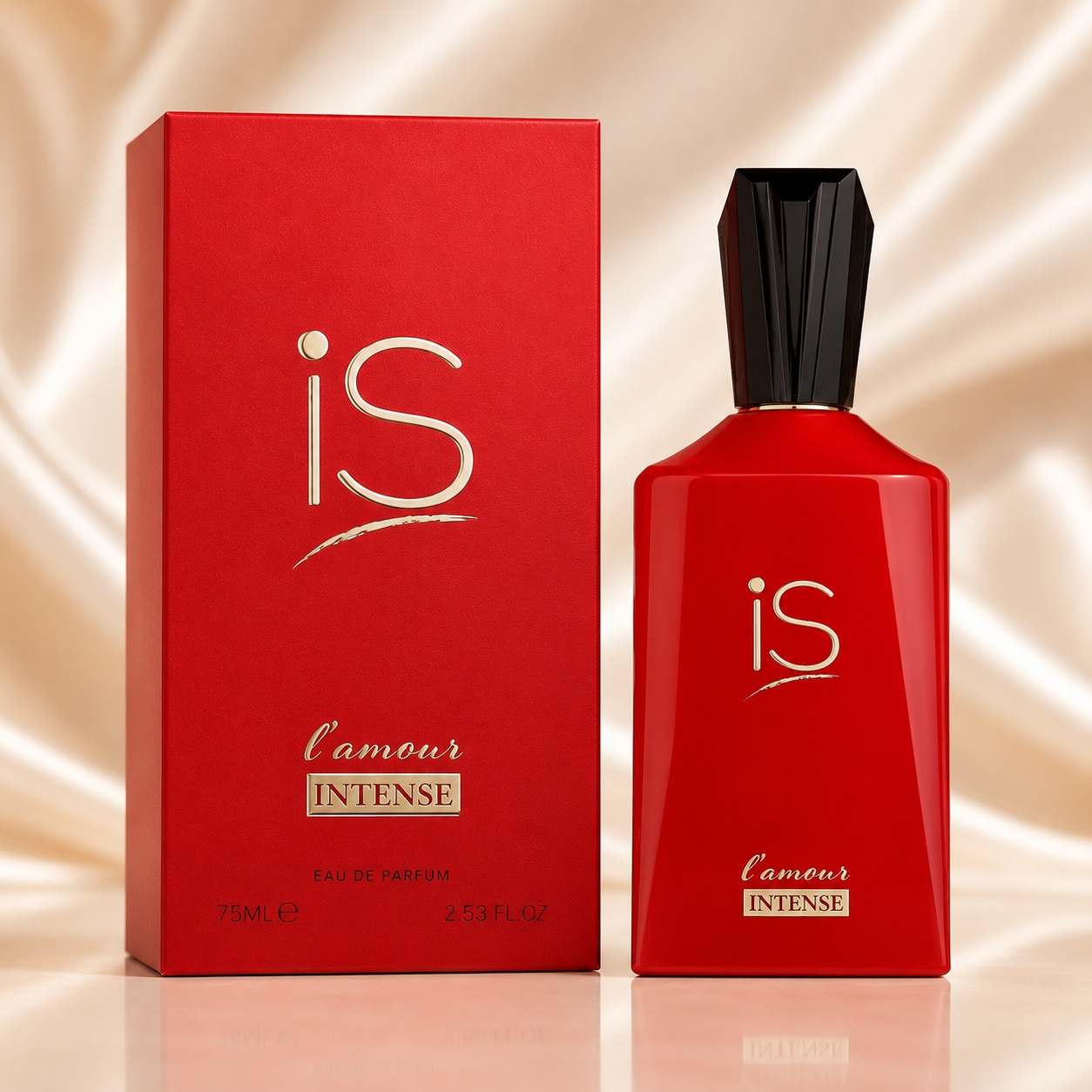 Parfum Arăbesc iS l'Amour Intense Eau de Parfum 75 ml cu flacon roșu intens și cutie premium