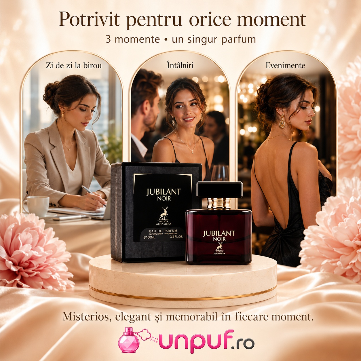 Jubilant Noir Maison Alhambra parfum damă potrivit pentru zi de zi birou &icirc;nt&acirc;lniri și seară