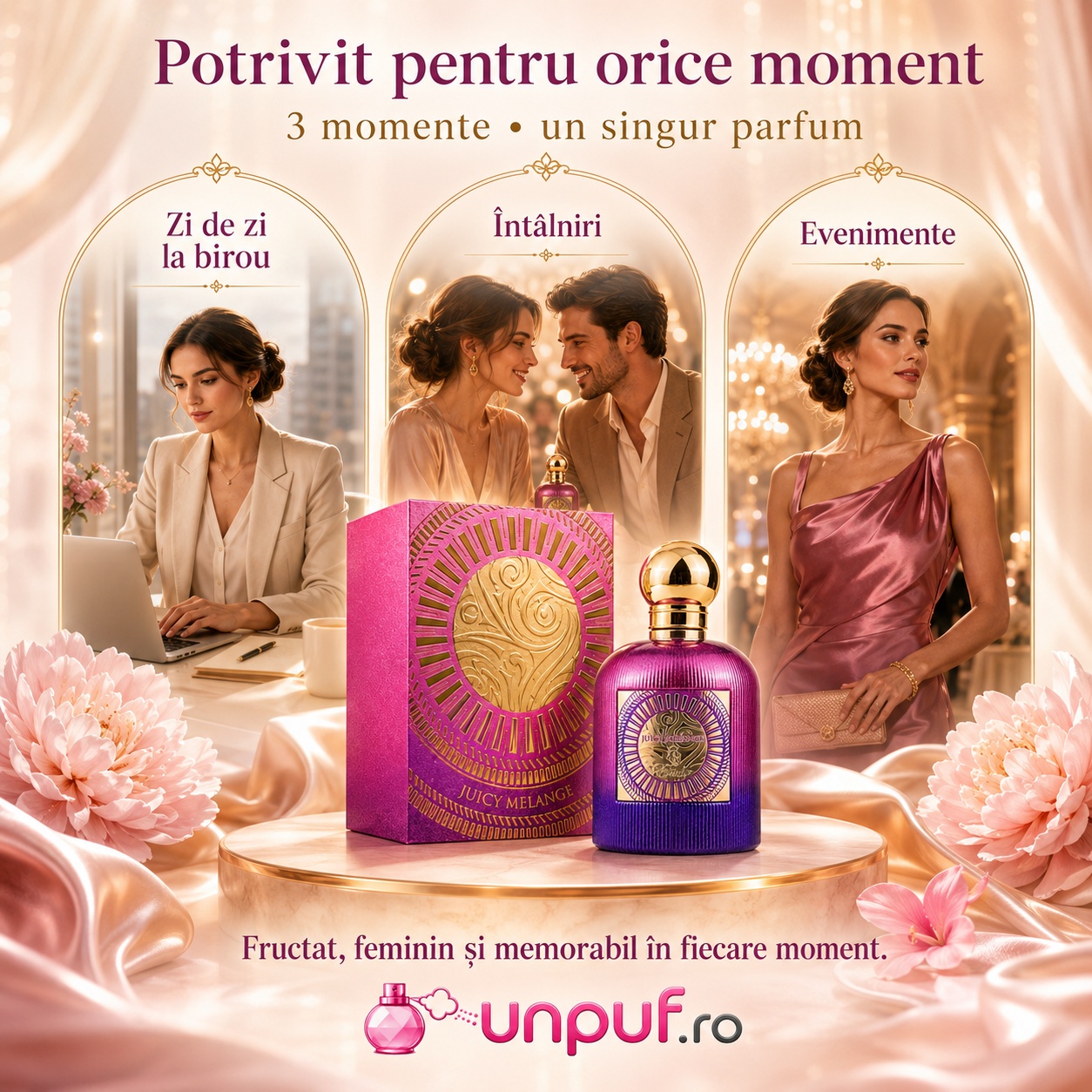 Juicy Melange Emir potrivit pentru zi de zi la birou, &icirc;nt&acirc;lniri și evenimente, parfum fructat feminin și memorabil &icirc;n fiecare moment