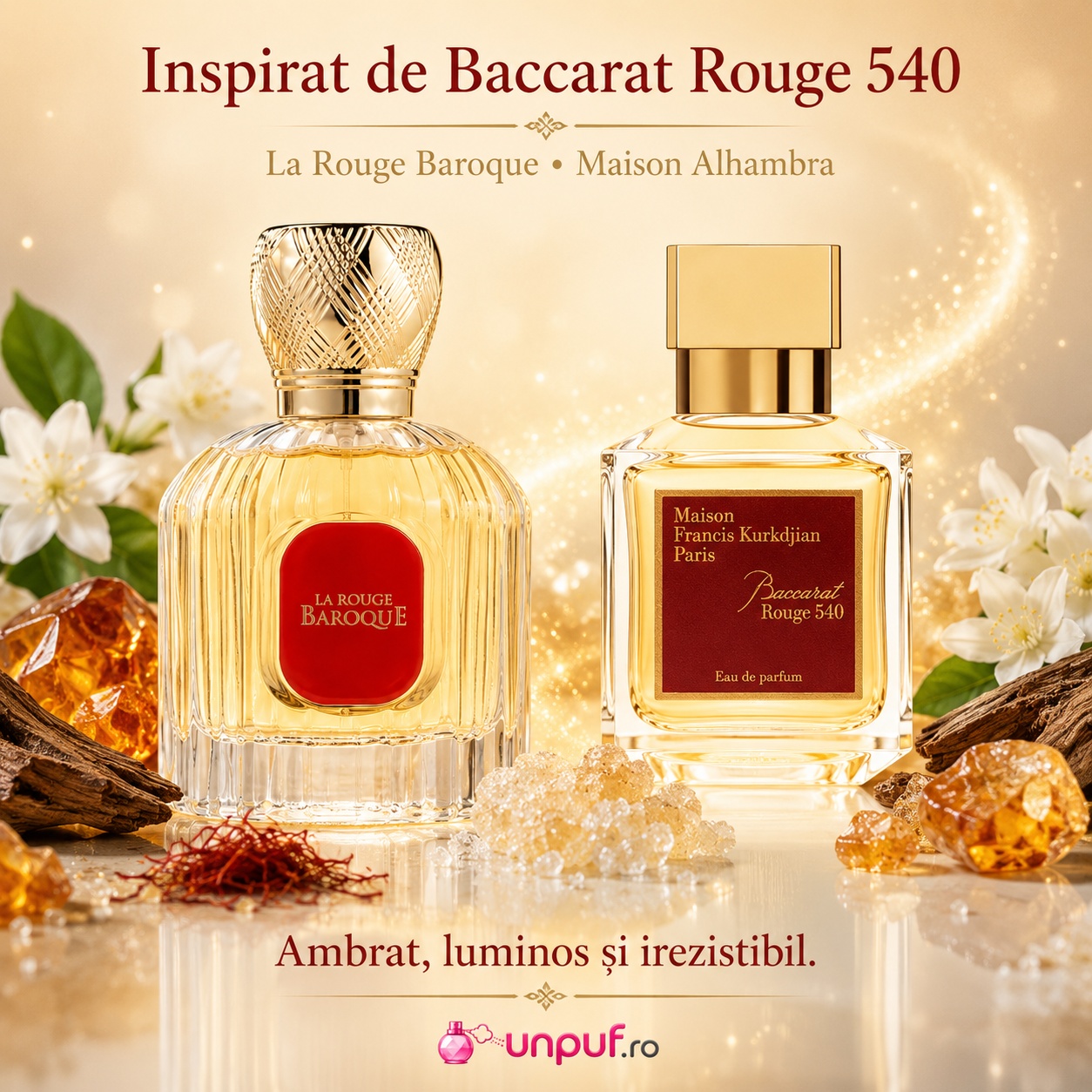La Baroque Rouge Maison Alhambra inspirat de Baccarat Rouge 540 cu aromă ambrată luminoasă