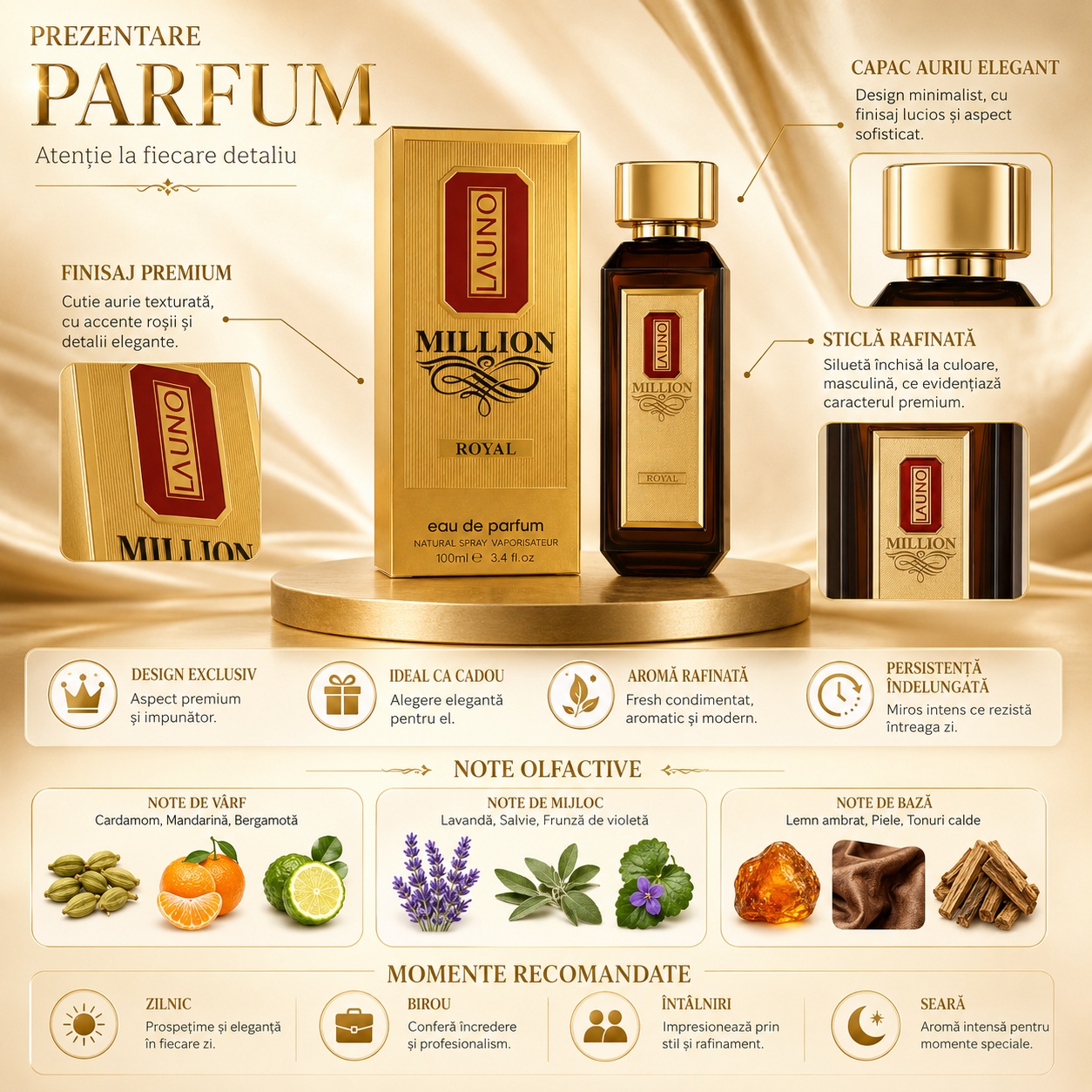 Prezentare Parfum La Uno Million Royal Fragrance World cu note olfactive și detalii premium