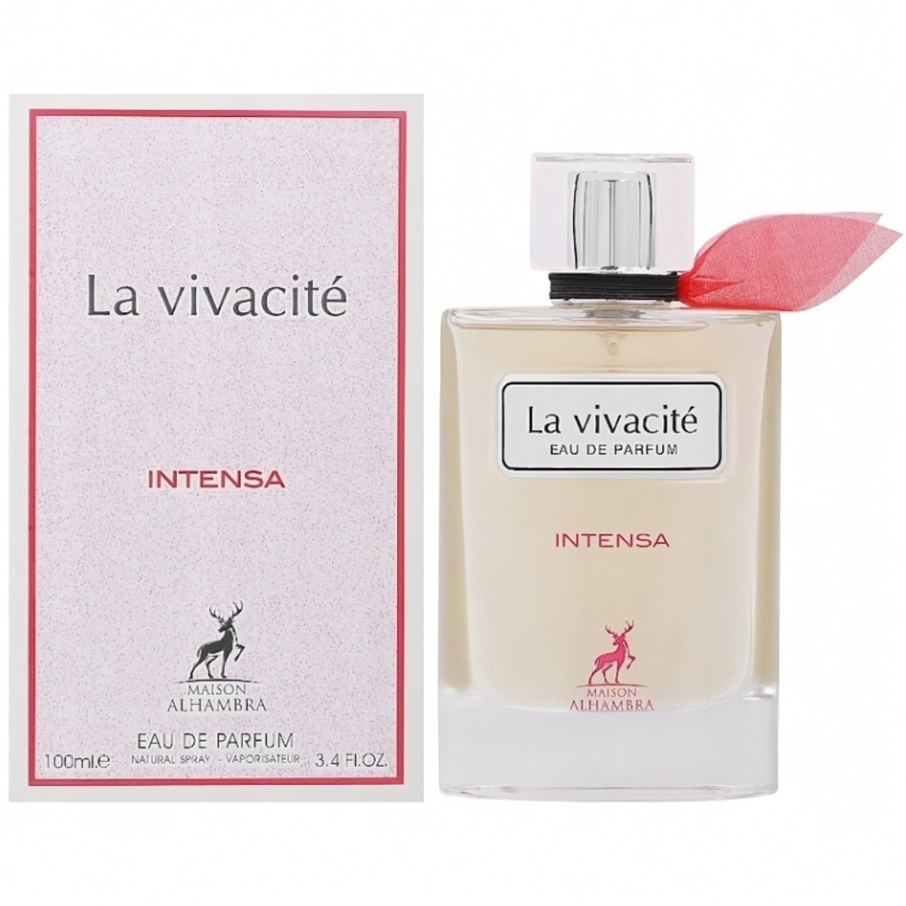 La Vivacit&eacute; Intensa Maison Alhambra 100 ml sticlă și cutie produs pe fundal alb