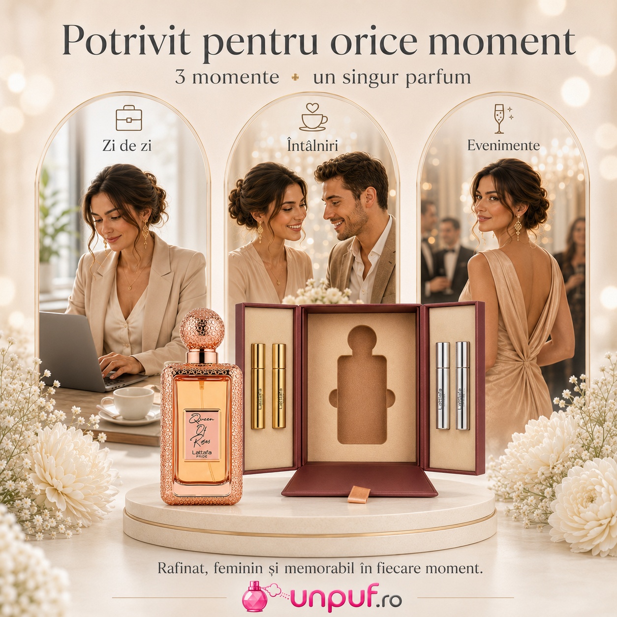 Lattafa Queen Of Roses parfum potrivit pentru zi de zi, &icirc;nt&acirc;lniri și evenimente elegante