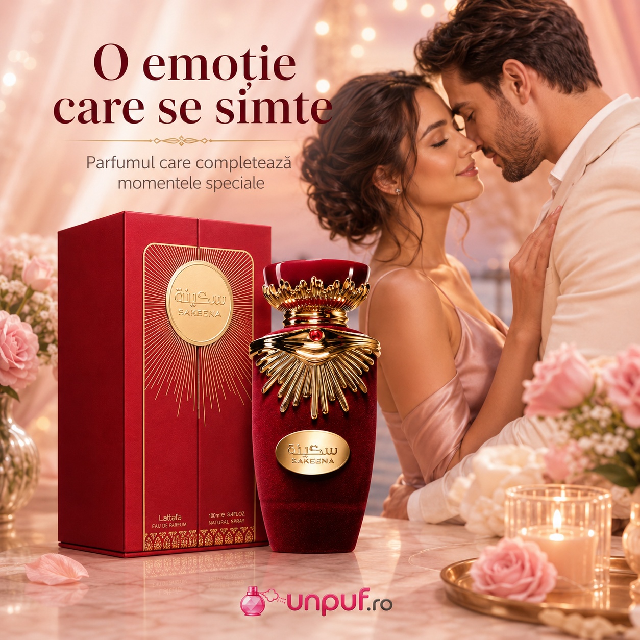 Lattafa Sakeena parfum romantic de damă, o emoție care se simte, ideal pentru momente speciale