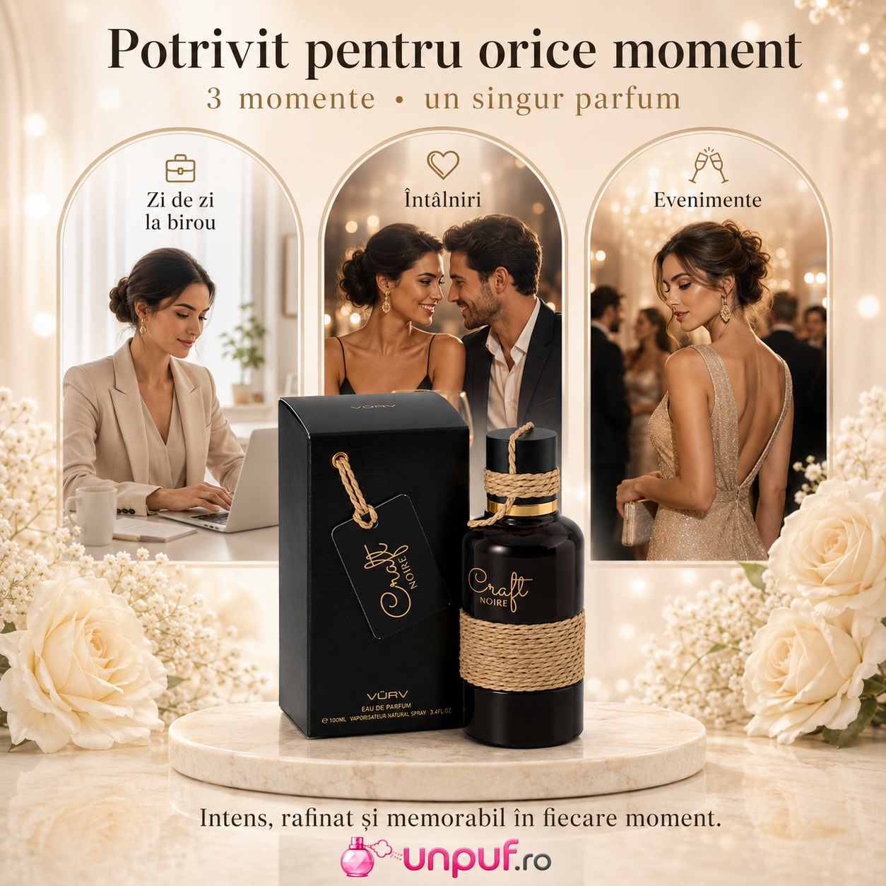 Lattafa Vurv Craft Noire parfum potrivit pentru zi de zi la birou, &icirc;nt&acirc;lniri și evenimente, intens rafinat și memorabil
