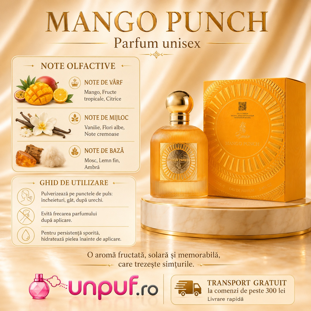 Mango Punch Emir note olfactive mango mure piper negru iasomie lotus orris vanilie paciuli