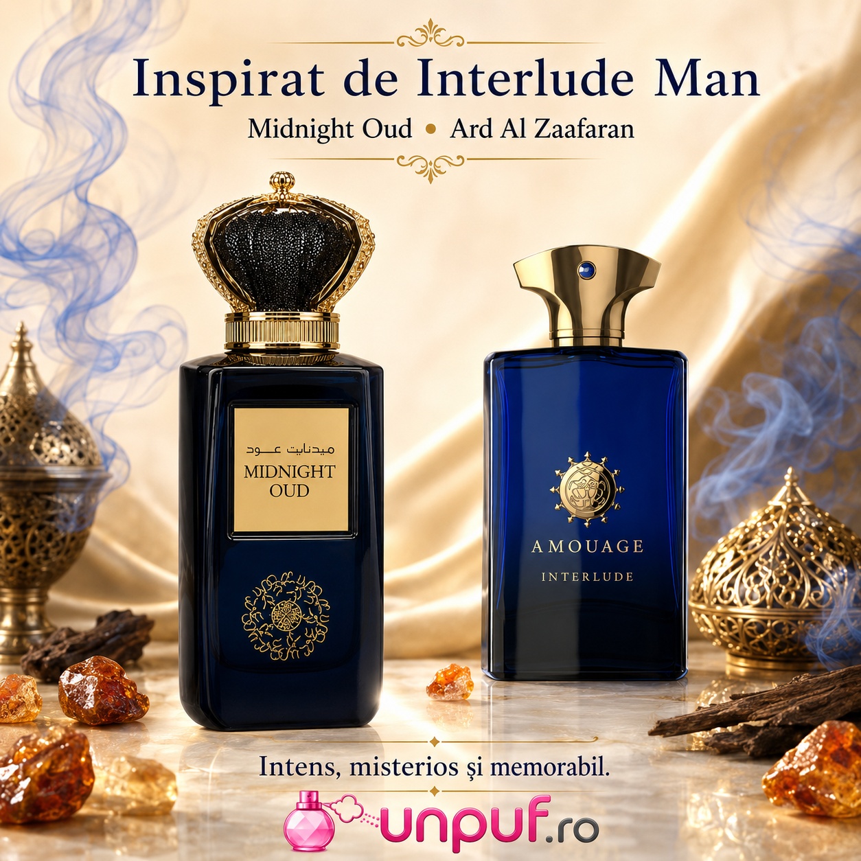 Parfum Midnight Oud Ard Al Zaafaran inspirat de Interlude For Men Amouage, intens, misterios și memorabil