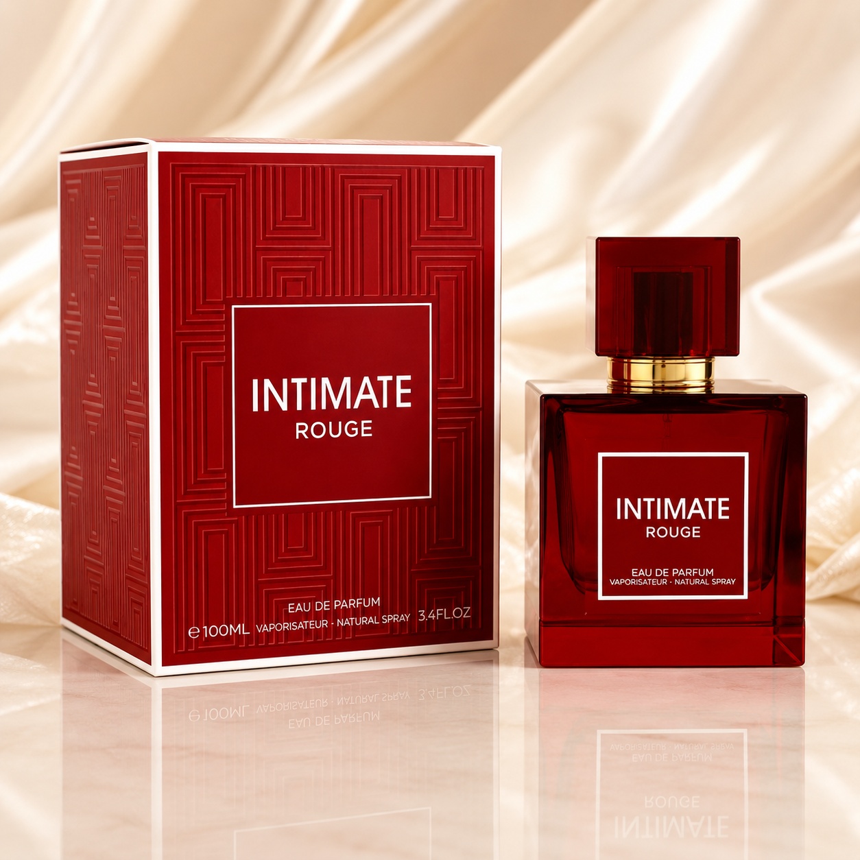 Parfum Arăbesc Milestone Intimate Rouge EDP 100 ml Unisex cu sticlă roșu rubiniu și cutie premium burgundy