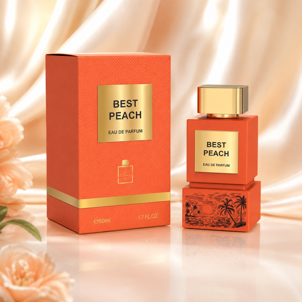 Parfum Arăbesc Milestone Summer Beach EDP 100 ml Unisex cu sticlă portocaliu piersică, capac auriu și cutie premium