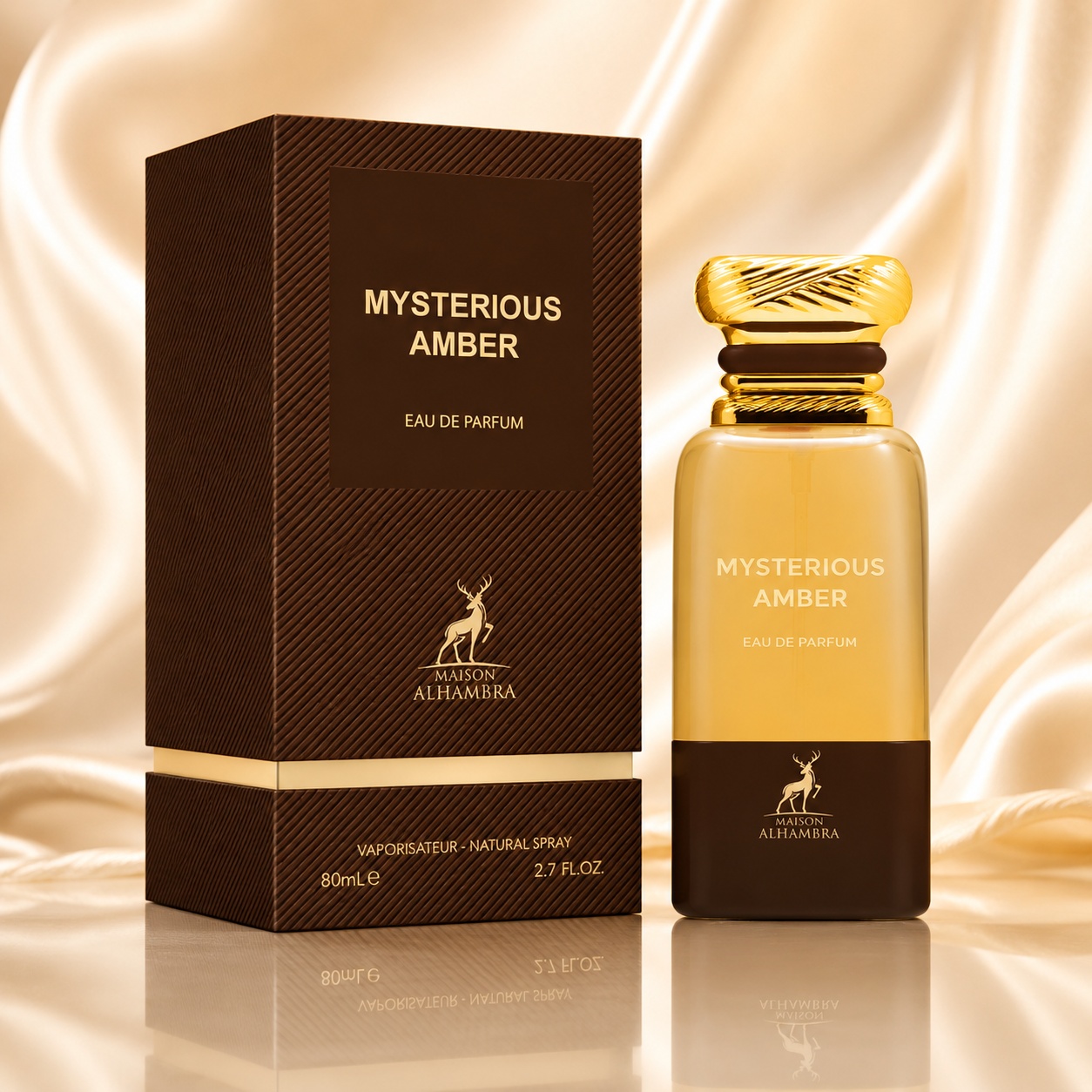 Parfum Arăbesc Mysterious Amber Maison Alhambra EDP 80 ml Unisex cu sticlă ambrată și cutie maro premium