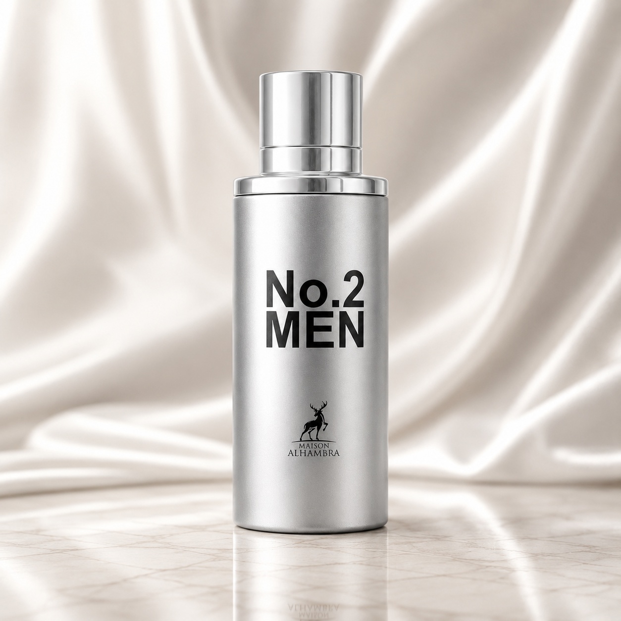 Sticlă parfum No. 2 Men Maison Alhambra 80 ml argintiu metalic cu design minimalist bărbătesc