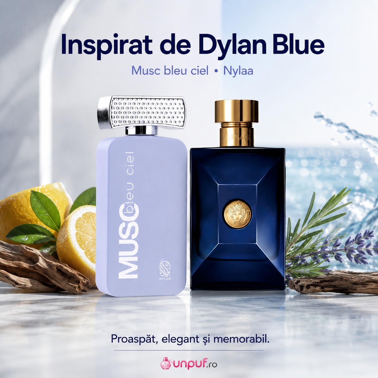 Nylaa Musc Bleu Ciel inspirat de Dylan Blue parfum proaspăt elegant și memorabil pentru bărbați