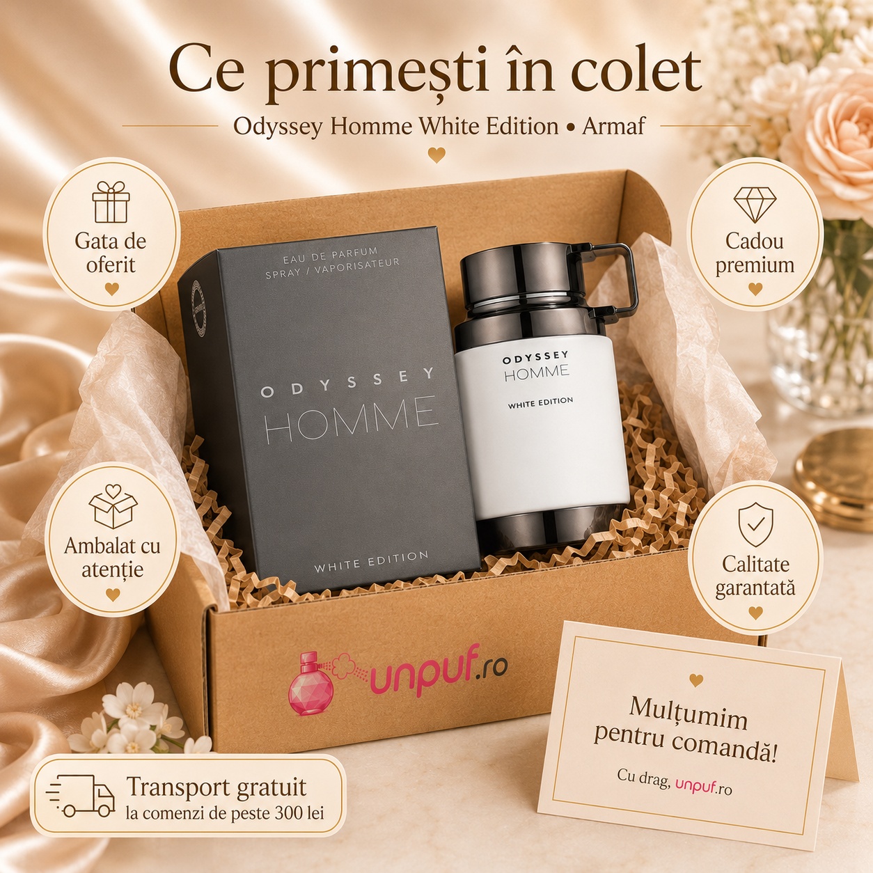 Ce primești &icirc;n colet Parfum Odyssey Homme White Edition Armaf 100 ml ambalat cu atenție
