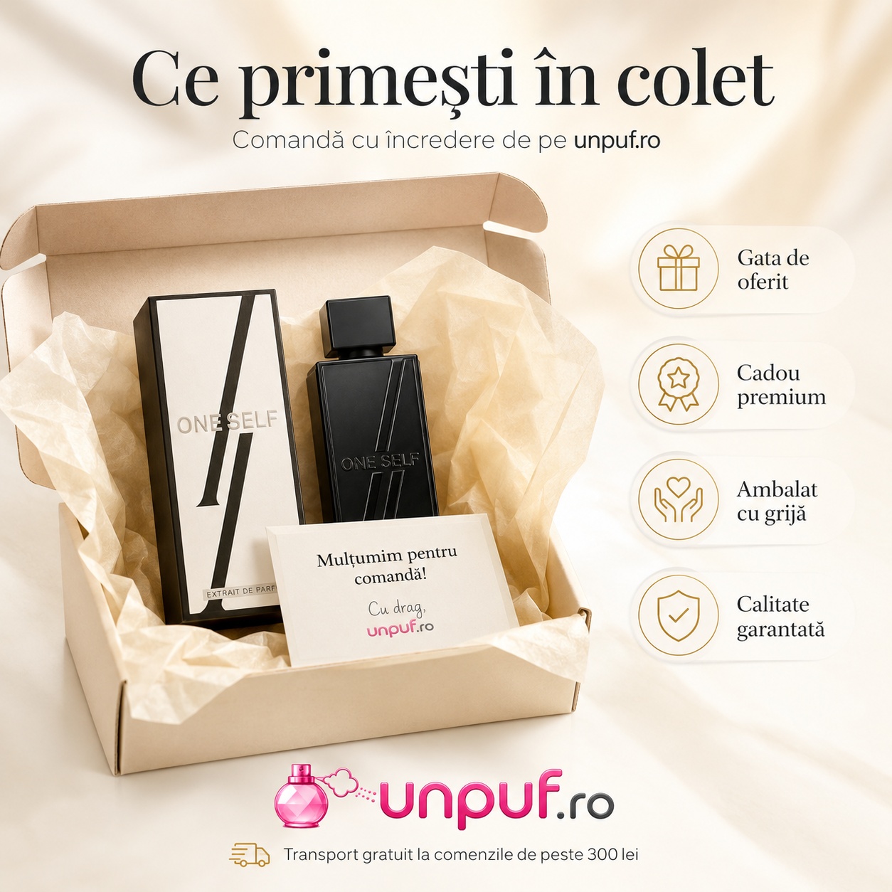 Ce primești în colet One Self Fragrance World parfum 100 ml ambalat cu atenție și pregătit pentru cadou