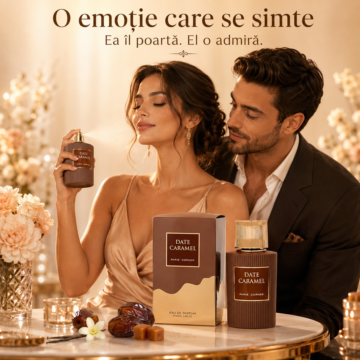 Date Caramel Paris Corner parfum unisex elegant pentru momente romantice și speciale