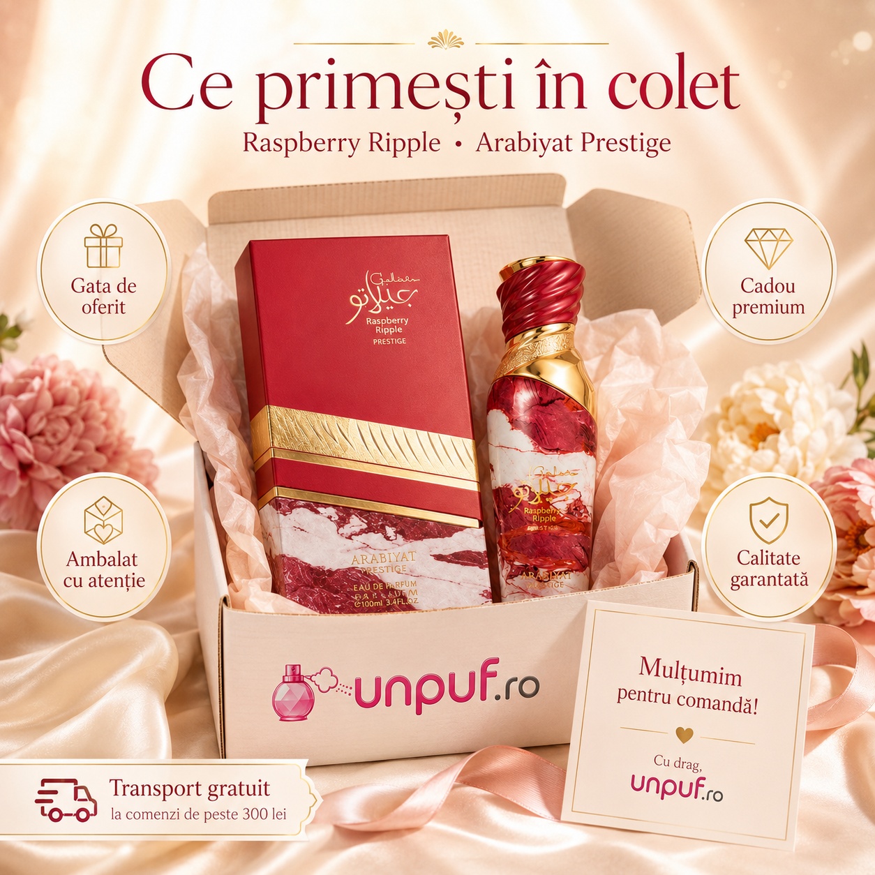 Ce primești în colet Parfum Raspberry Ripple 100 ml ambalat cu atenție unpuf.ro
