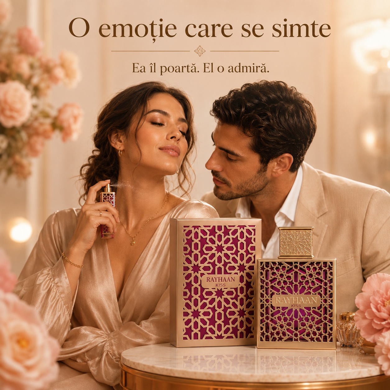 Rayhaan Kiss parfum feminin, romantic și gurmand, potrivit pentru momente speciale