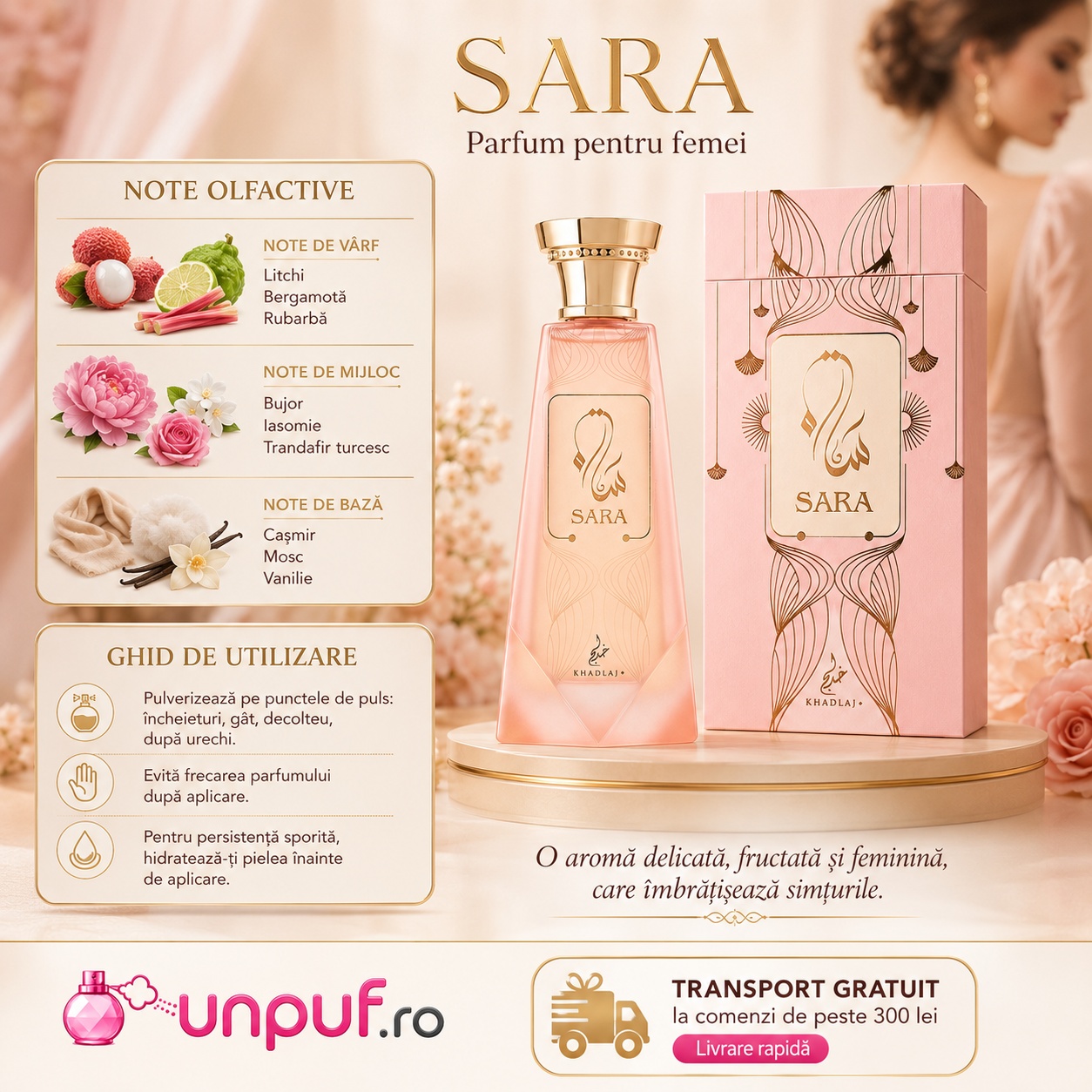 Sara Khadlaj parfum arabesc disponibil pe unpuf.ro cu transport gratuit peste 300 lei