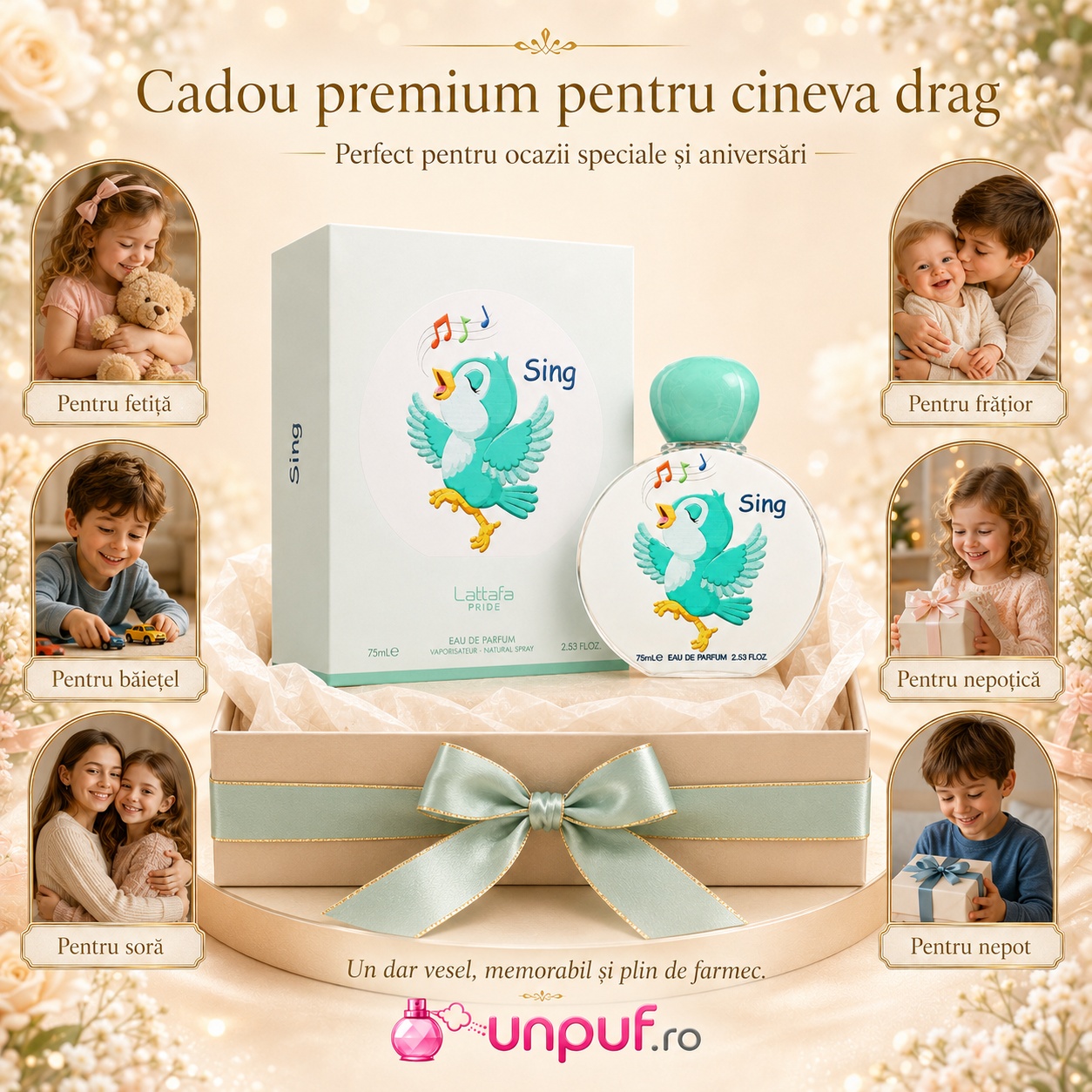 Sing Lattafa Pride cadou premium pentru fetiță, băiețel, frățior, soră, nepoțică și nepot