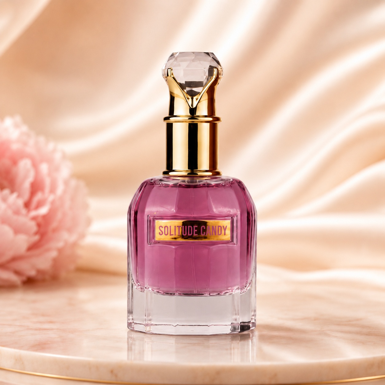 Flacon Solitude Candy Pendora Scents 100 ml roz candy cu capac bijuterie auriu și cristal