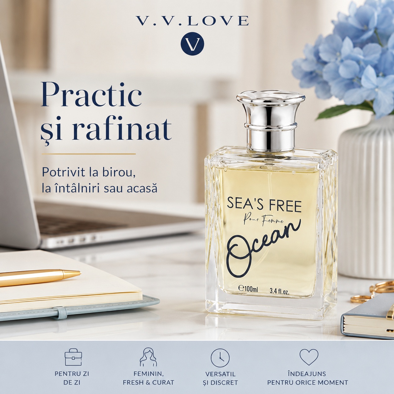 Sea&rsquo;s Free Ocean parfum practic și rafinat potrivit la birou &icirc;nt&acirc;lniri sau acasă