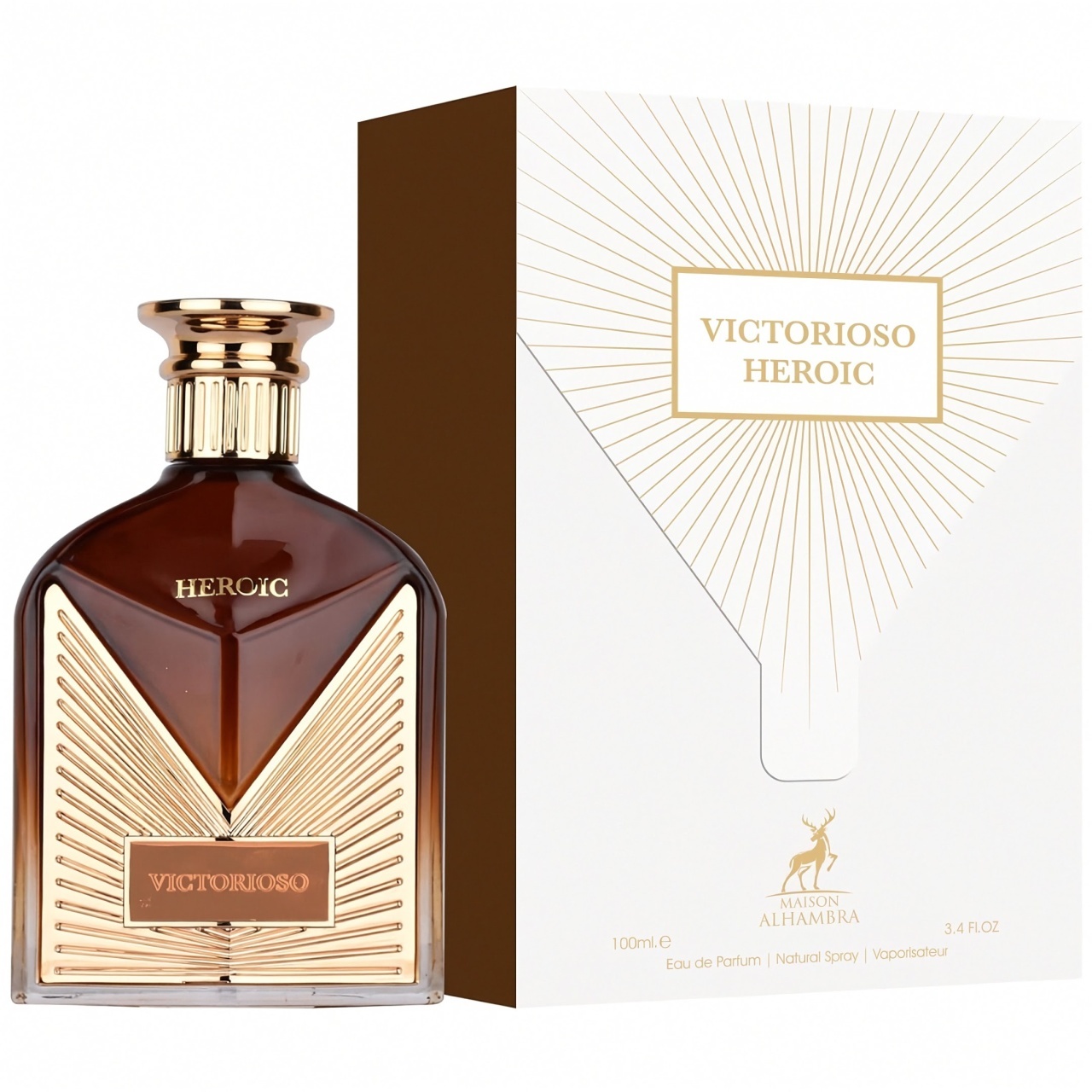 Victorioso Heroic Maison Alhambra 100 ml sticlă și cutie produs pe fundal alb
