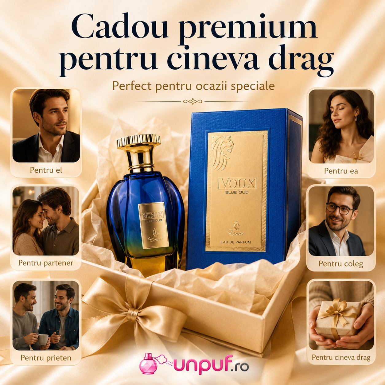 Voux Blue Oud Emir cadou premium pentru cineva drag, parfum elegant pentru femei și bărbați
