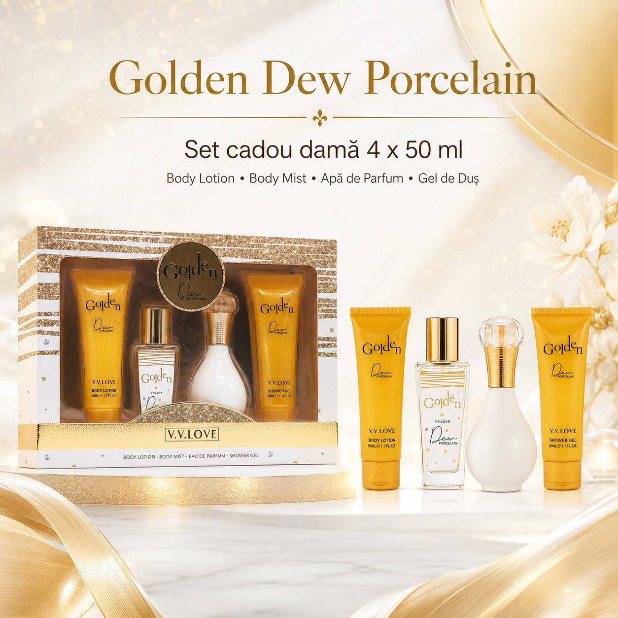 Set Cadou Damă V.V. Love Golden Dew Porcelain 4 Piese 4x50 ml