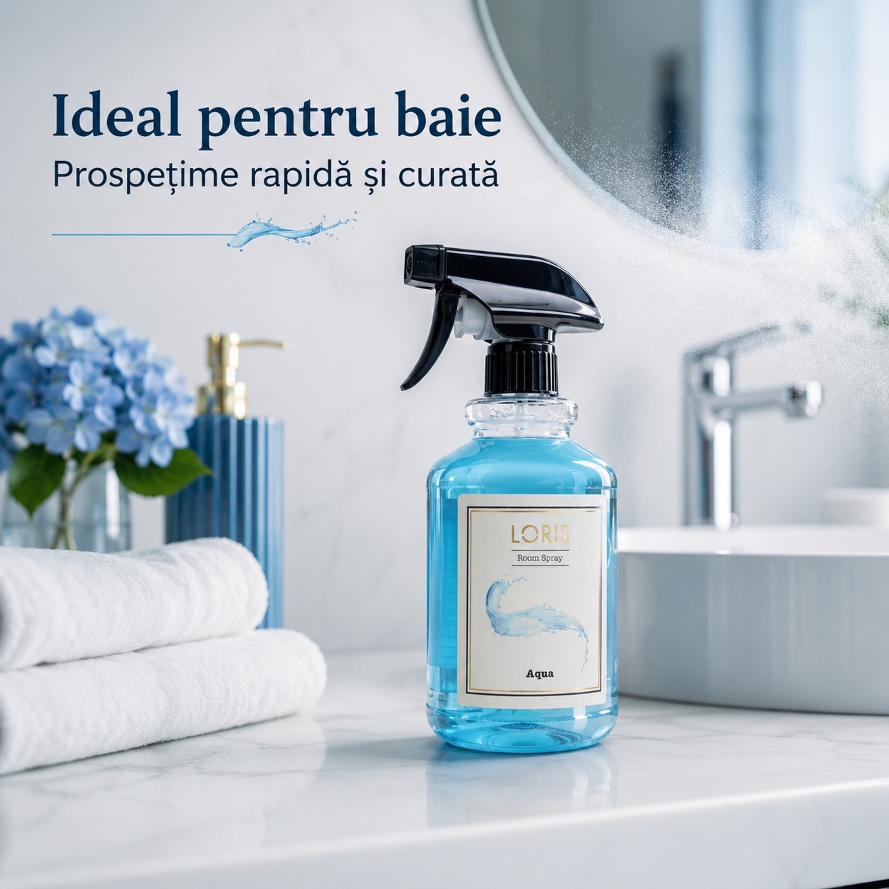 Spray Odorizant Loris Pafum Aqua ideal pentru baie prospețime rapidă și curată
