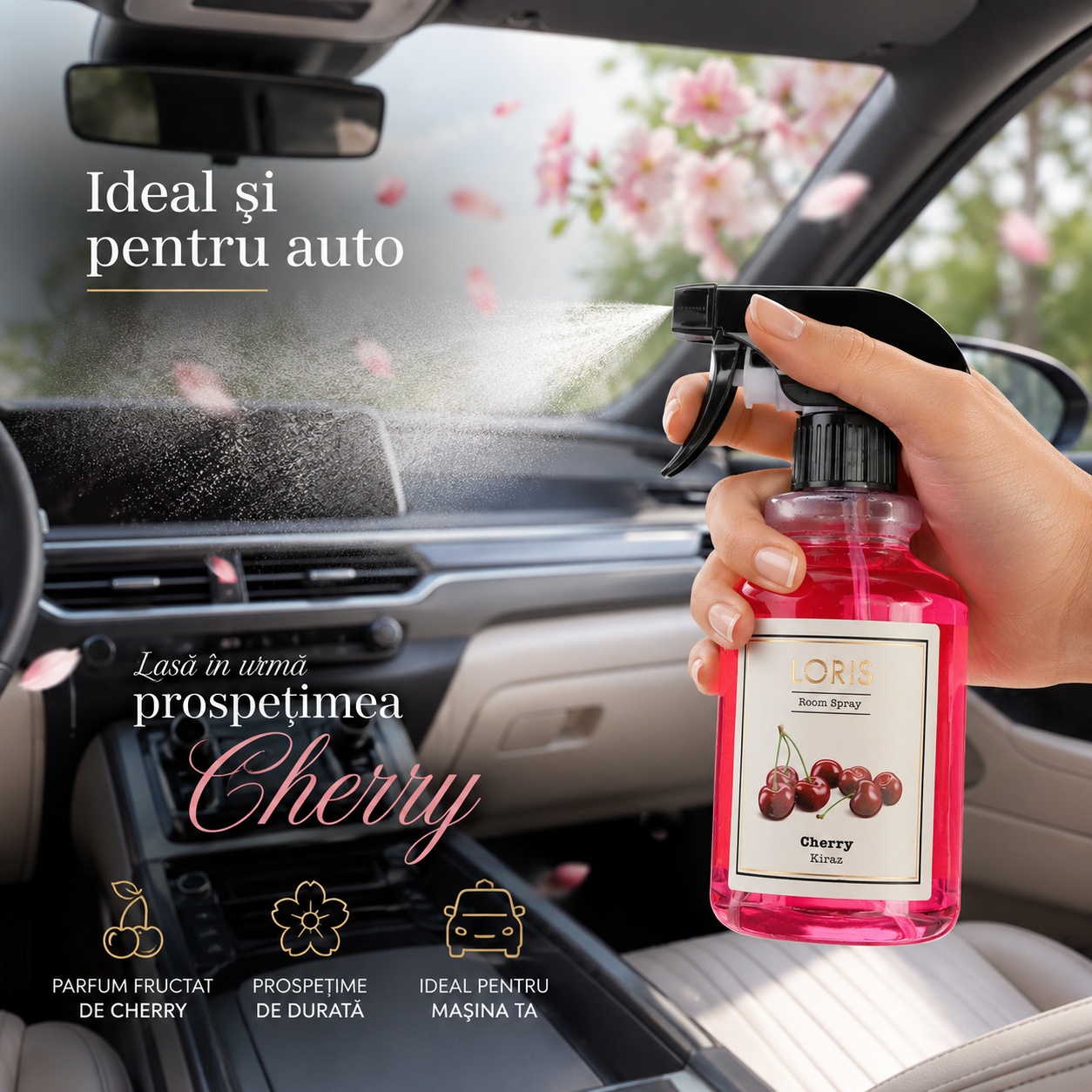 Spray Odorizant Loris Pafum Cherry ideal și pentru auto aromă de cireșe &icirc;n mașină