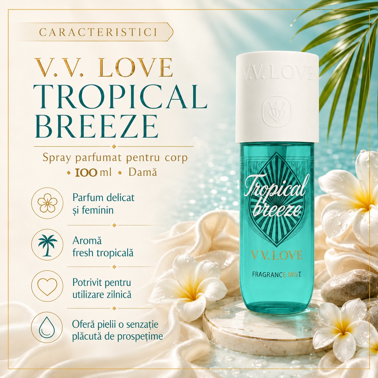 V.V. Love Tropical Breeze spray parfumat pentru corp 150 ml aromă fresh tropicală pentru damă