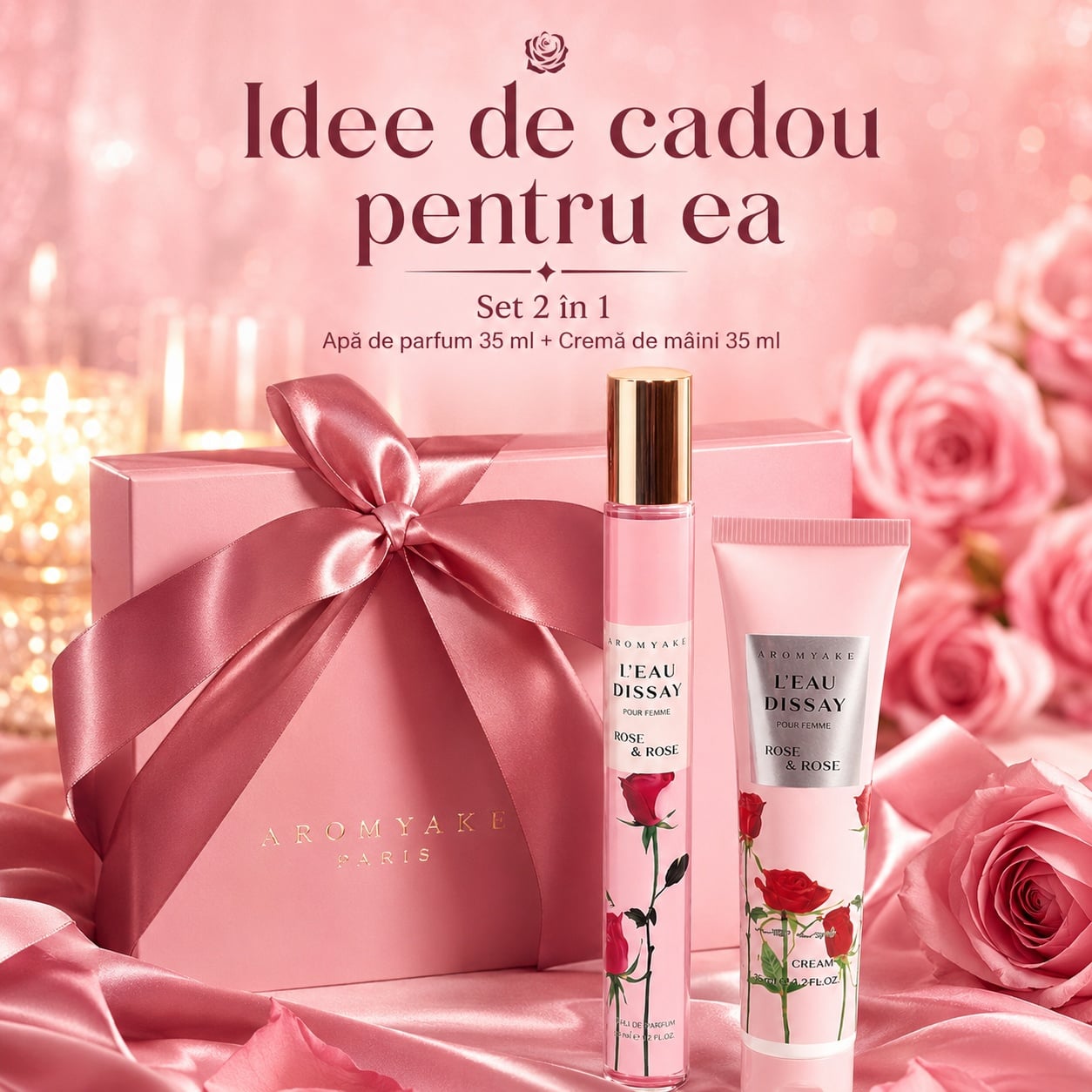 Set L&rsquo;Eau D&rsquo;Issay Rose & Rose idee de cadou pentru ea, parfum 35 ml și cremă de m&acirc;ini 35 ml