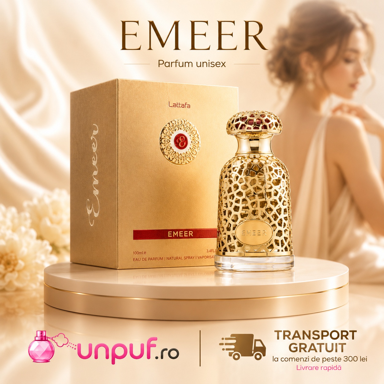 Lattafa Emeer parfum unisex cu prezentare premium și transport gratuit la comenzi eligibile