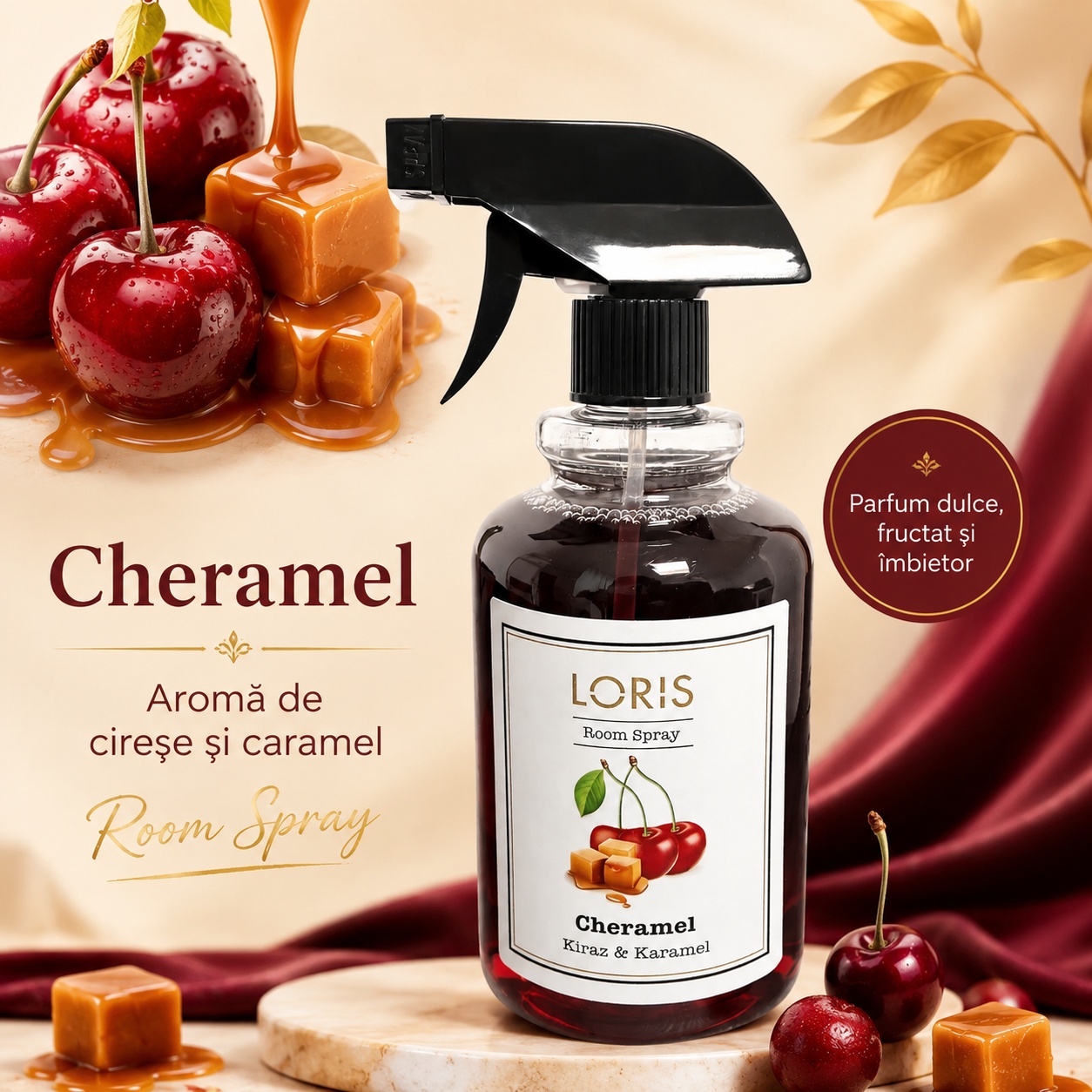 Loris Cheramel Room Spray aromă de cireșe și caramel parfum dulce fructat și &icirc;mbietor