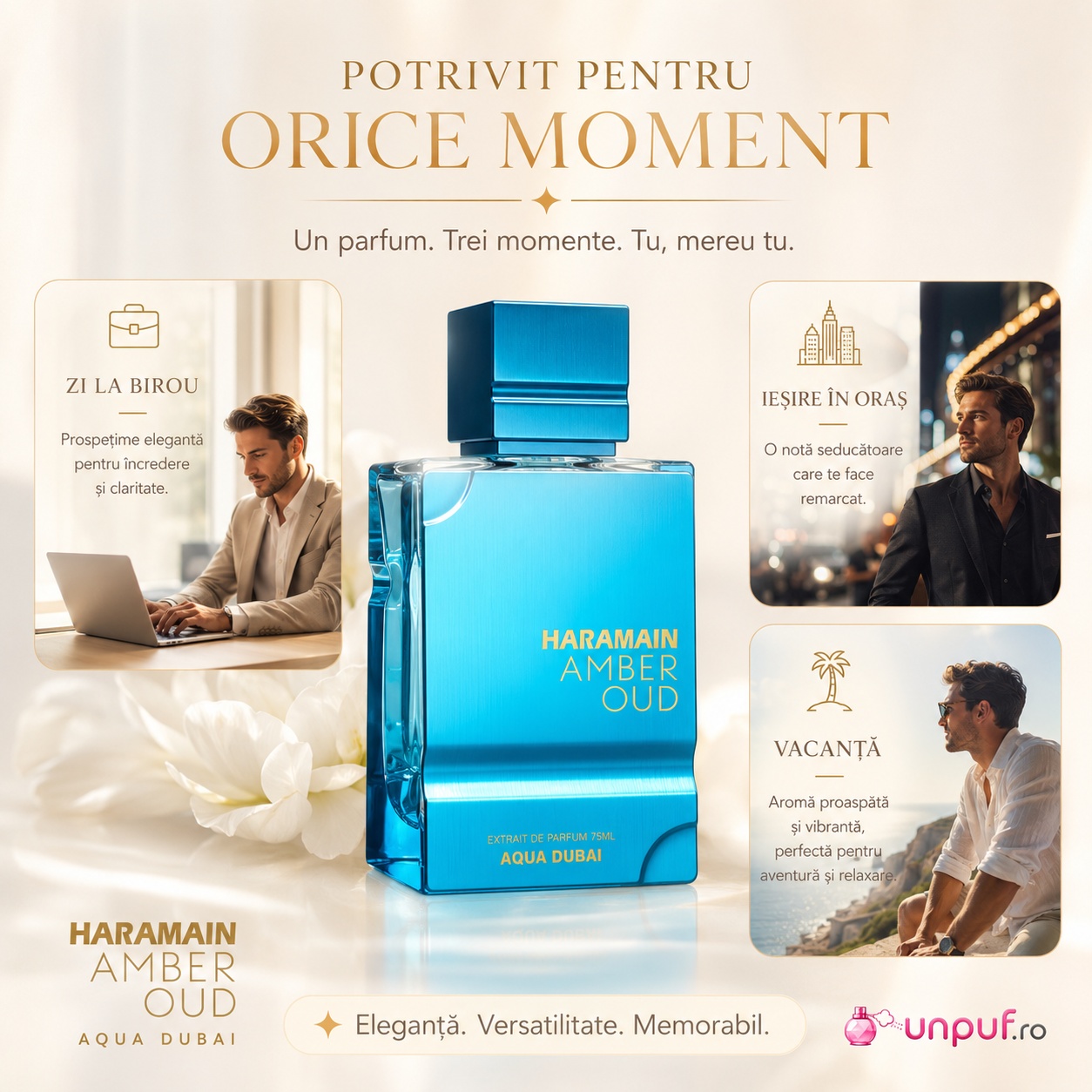 Al Haramain Amber Oud Aqua Dubai potrivit pentru zi la birou, ieșire în oraș și vacanță